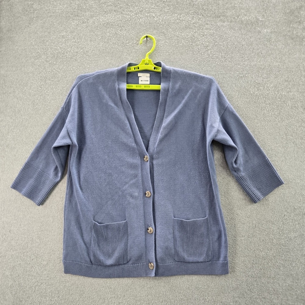 J Jill Women Cardigan M Blue Cotton Nylon Button Long Sleeve